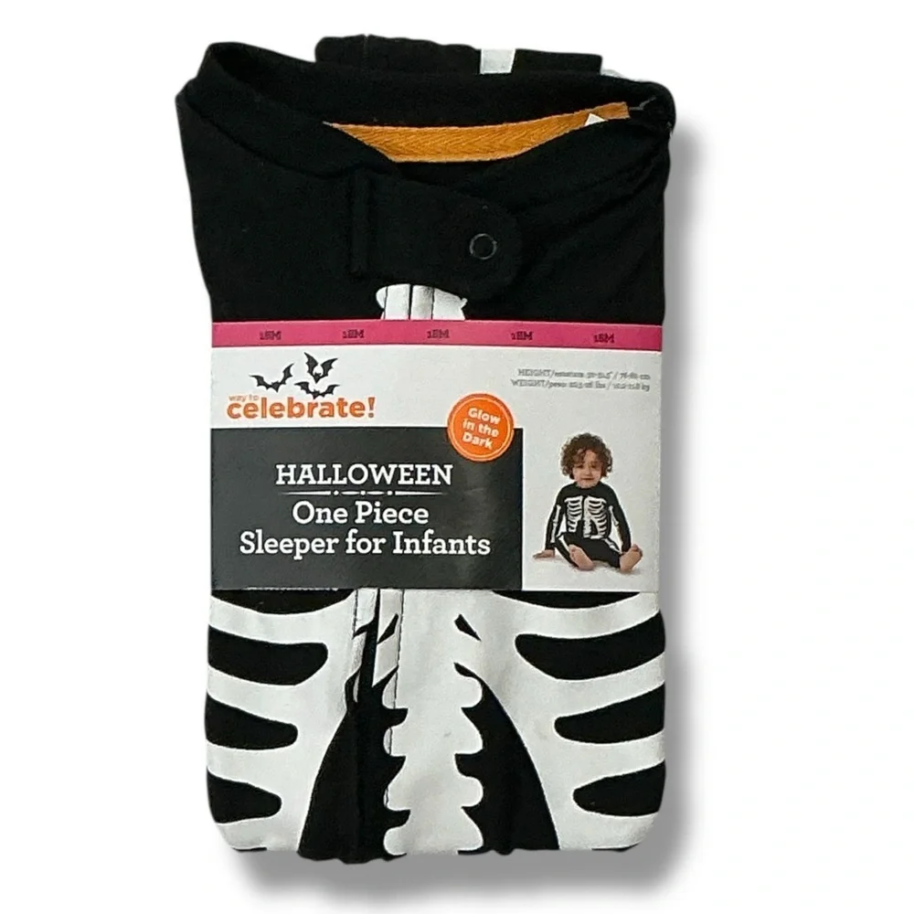 Halloween Skeleton Glow in Dark Sleeper 1 Piece Costume Baby Infant 18 Months
